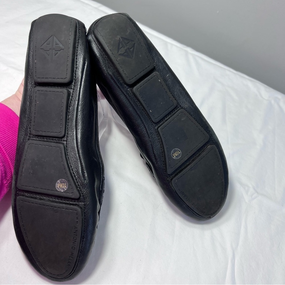 Antonio Melani black leather loafers flats size 10 - Picture 4 of 6